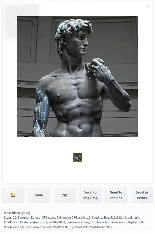 Stable Diffusion Web UI Features turned statue of David into a cyborg