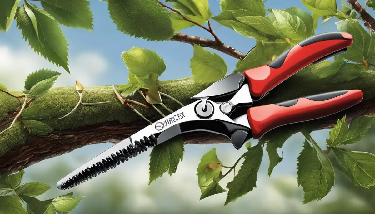 Illustration of a pair of pruning shears trimming a neural network branch