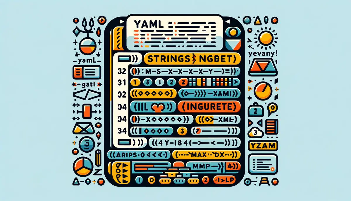 Image of a neatly organized YAML file with different data types and comments to showcase the syntax of YAML. Avoid using words, letters or labels in the image when possible.