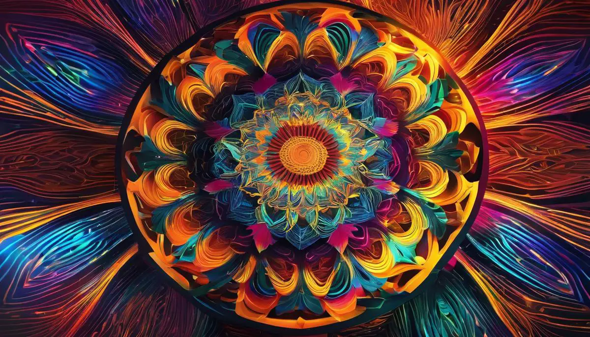 An image showing an AI-generated digital artwork with vibrant colors and intricate patterns.