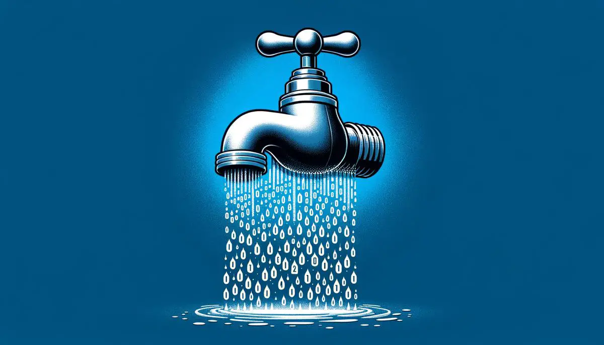 Illustration of data leakage concept showing a leaking faucet symbolizing information leakage