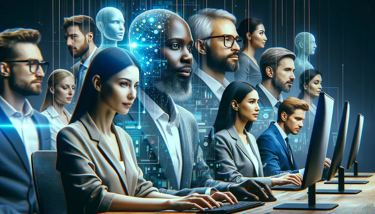 An image showing a group of diverse people working on computers, symbolizing ethical AI development