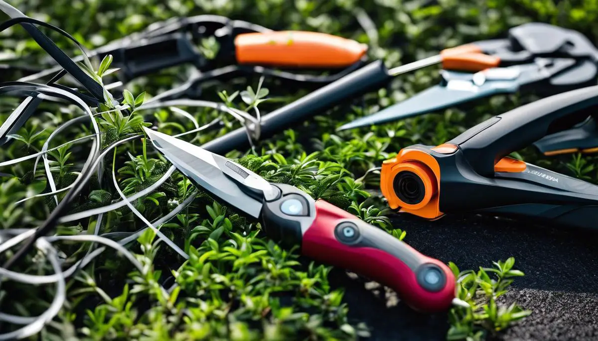 An image depicting various high-tech tools used for AI pruning