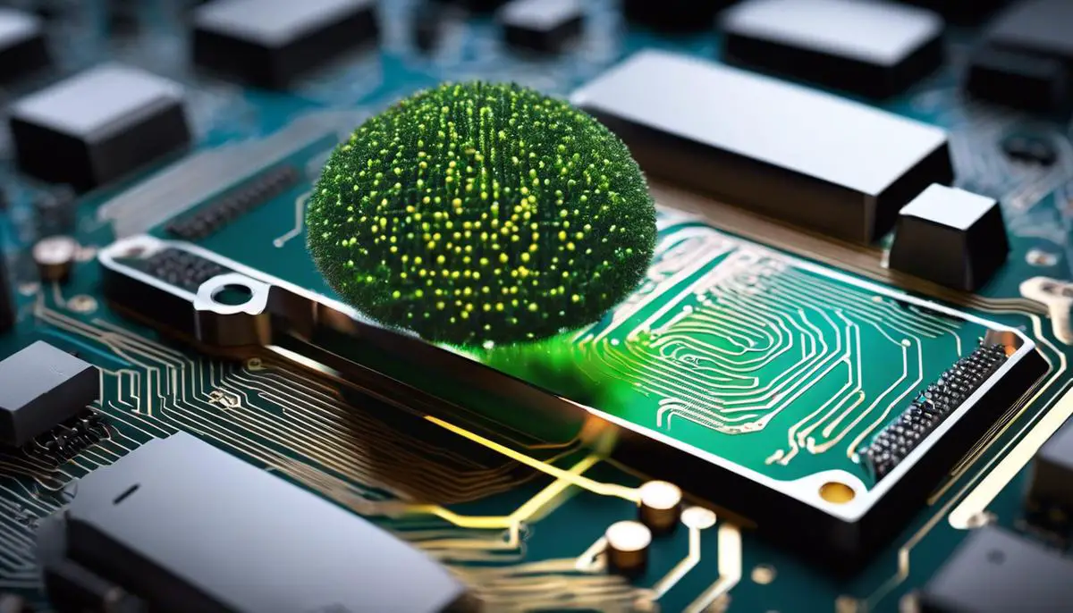 Image of a seed on a technological circuit board representing the importance of a seed in AI development, functioning as the foundation for growth and intelligence.